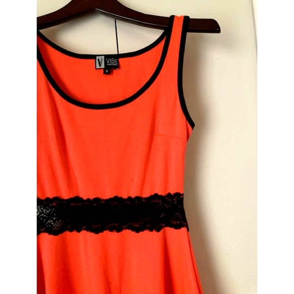 Florescent Orange & Black Lace Dress - Size Small - Picture 2 of 7